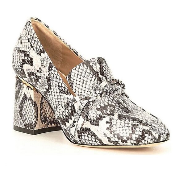 Antonio Melani Cream Brown Ahmber Snake Leather Bow Moc Pumps Heels Size 7.5M - Picture 1 of 10